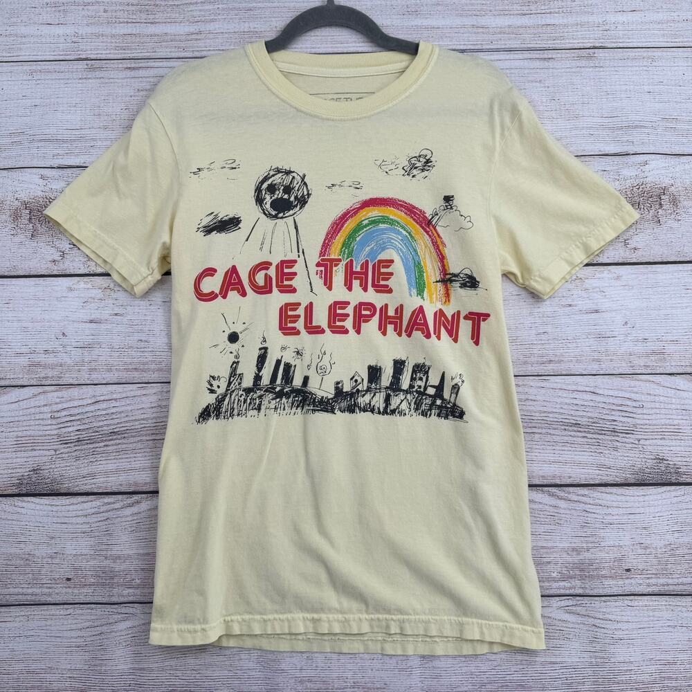 Cage the Elephant Yellow Doodle T-Shirt Adult Small Yellow Rainbow Alt Rock